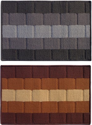 STATUS PP (Polypropylene) Door Mat(Grey, Brown and Orange, Medium, Pack of 2)