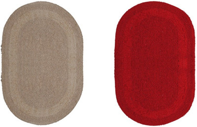 

Avira Home Cotton Bath Mat Oval Reversible Cotton Mat (Set Of 2)(Red, Beige, Beige;red