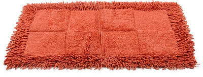 16% OFF on Homefurry Reddish Orange Checkster Cotton Bathroom Mat(Orange, Large)