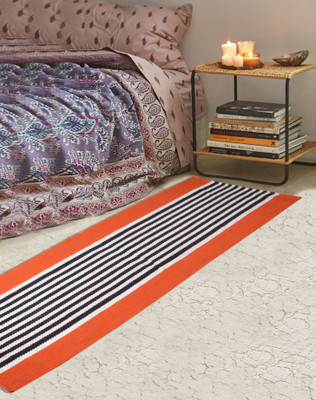 

Saral Home Cotton Floor Mat Stripe Design Cotton Bed Side or Kitchen Runner- 45X180 Cm -1Pc(Orange