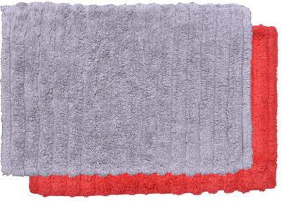 Avira Home Cotton Bath Mat Outstanding Value Ribbed Mat- Set Of 2(Red, Gray, Gray;red