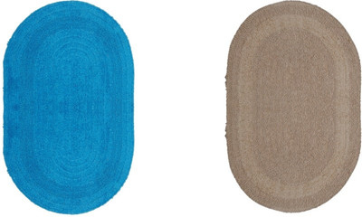 Avira Home Cotton Bath Mat Oval Reversible Cotton Mat (Set Of 2)(Turquoise, Beige, Beige;turquoise