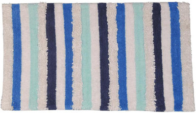 

Avira Home Cotton Bath Mat Textured Stripe Bath Mat(Blue, White