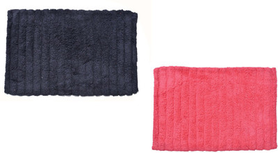 

Avira Home Cotton Bath Mat Outstanding Value Ribbed Mat- Set Of 2(Pink, Black, Black;pink