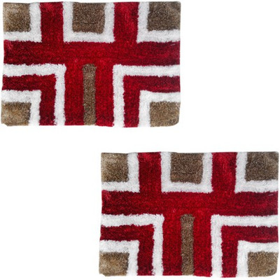 65% OFF on Firangi Cotton, Polyester Floor Mat Firangi Set of 2 Decorative Premium Carpet(Red, White, Free)