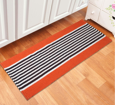 

Saral Home Cotton Floor Mat Stripe Design Cotton Bed Side or Kitchen Runner- 45X120 Cm -1Pc(Orange