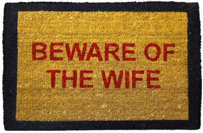 Happily Unmarried Coir Door Mat Beware of the Wife Doormat(Brown, Medium)