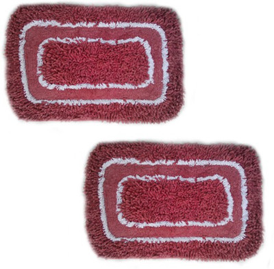 56% OFF on Firangi Cotton, Polyester Floor Mat Set of 2 Round Corner Door & Bath Mat(White, Maroon, Free)