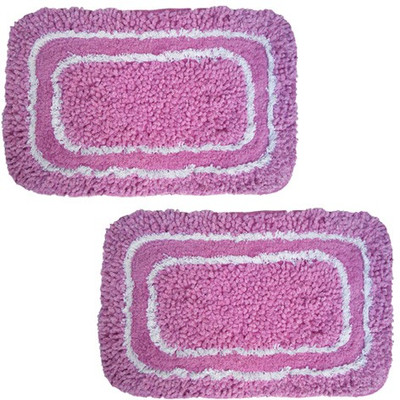 67% OFF on Firangi Cotton, Polyester Floor Mat Set of 2 Round Corner Door & Bath Mat(Pink, White, Free)