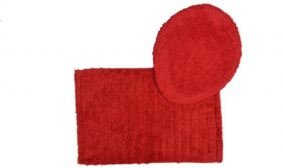 

Avira Home Cotton Bath Mat Oustanding Value Ribbed Bathmat & Toilet Lid Cover(Red