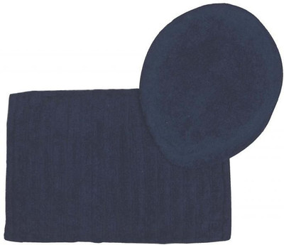 

Avira Home Cotton Bath Mat Oustanding Value Ribbed Bathmat & Toilet Lid Cover(Dark Blue