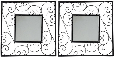 

Hosley Decorative Square Iron Wall Mirror (Set of 2) Decorative Mirror(Square)