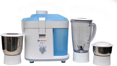 BAJAJ JX 10 New 450 W Juicer Mixer Grinder (3 Jars, White, Blue)