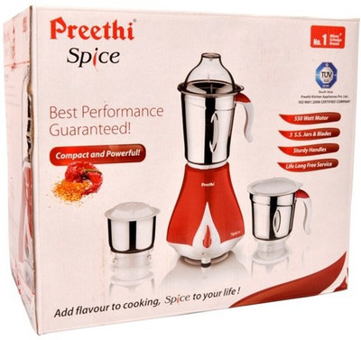 

Preethi Spice MG203 550 W Juicer Mixer Grinder(Multicolor, 3 Jars)