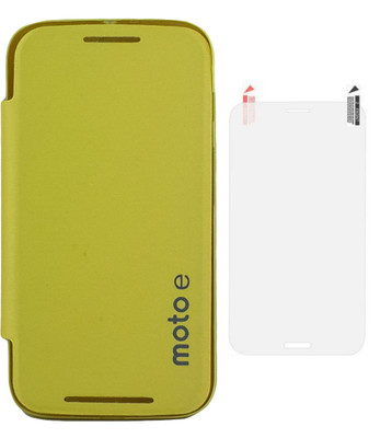 RedMango Flip Cover Case With HD Screen Guard for Moto E Accessory Combo(Yellow)