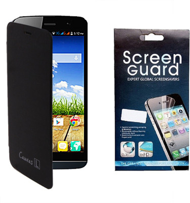 RDcase RDcase Flip Cover + Screen Guard for Micromax Canvas L A108 - Black Accessory Combo(Black)