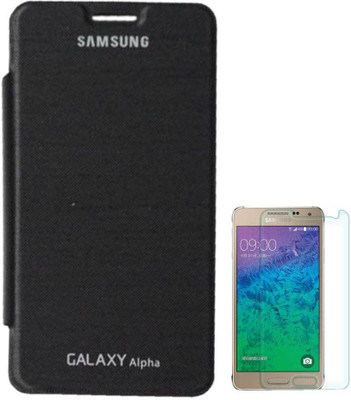 TBZ Flip Cover Case For Samsung Galaxy Alpha G850 with Screen Guard Accessory Combo(Black)