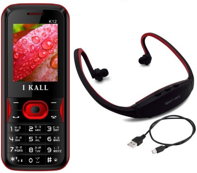 Flipkart - I Kall K12 with MP3/FM Player Neckband(Black & Red)