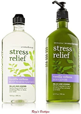 

Bath & Body Works Aromatherapy Stress Relief Vanilla Verbena Bundle - Body Lotion & 10 Body Wash and Foam Bath(195 ml)