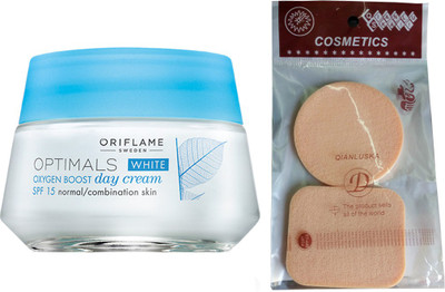 Oriflame Sweden OPTIMALS WHITE OXYGEN BOOST DAY CREAM SPF 15 NORMAL SKIN WITH COMPACT SPONGES(50 ml)