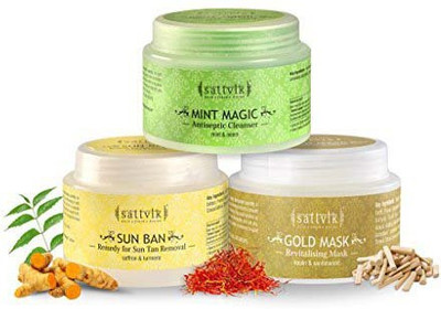 

Sattvik Organics SKINTILATING COMBO Plus- (Mint Magic 100gm, Gold Mask 100gm, Sun Ban 100gm)(300 g)