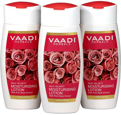 

Vaadi Herbals Rich Velvety Moisturising Lotion With Pink Rose Extract Pack of 3(110 ml)