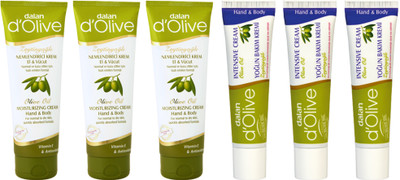 

Dalan d'Olive Oil Combo - Hand & Body Cream 20 ml X 3 pcs & Intensive Care Cream 20 ml X 3 pcs.(120 ml)