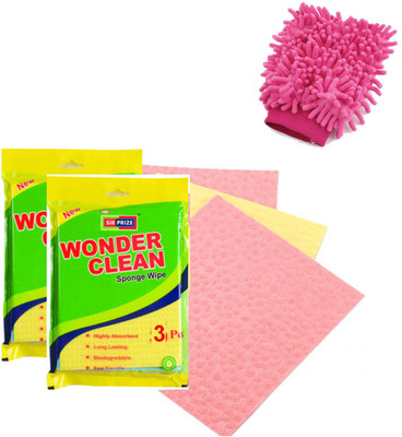 

Sir Prize 10 Biodegradable Cleaning Wipes + 1 Cleaning Glove Combo - Sir Prize Wonder Clean Biodegradable Cellulose Wiping Sponge Wipes(Multicolor)