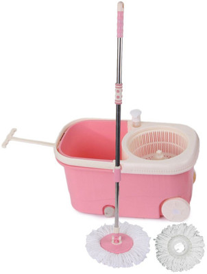 

Cherrylite Easy Spin Pink Bucket With Wheels and Extra 1 Mop Refill Mop Set