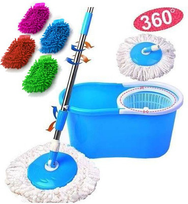 

Everything Imported Spin mop and Bucket System Self Wringing with 2 refill heads and 4 Microfiber Glove Mop Set