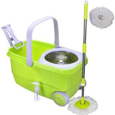 

Easyhome Cleanwell Steel Spin Green Bucket With Jumbo Wheels and 2 Refills Mop Set