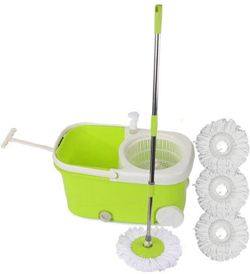 

Cherrylite Smart Magic Spin Green Bucket With Wheels & Extra 3 Refills Mop Set
