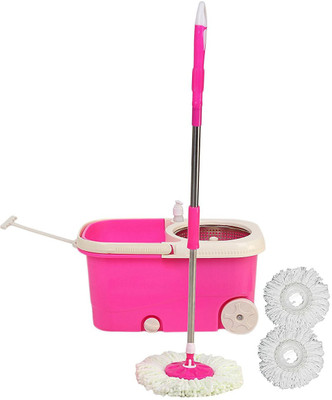 

Cherrylite Easy Spin Pink Bucket With Wheels and Extra 2 Mop Refill Mop Set