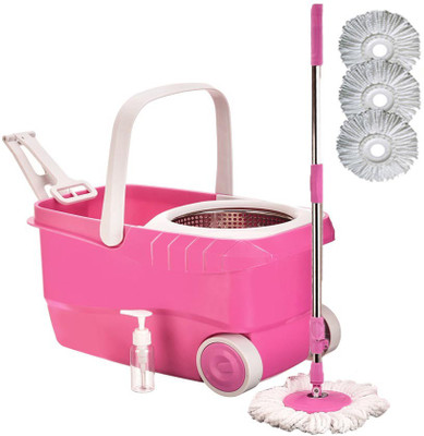 

Easyhome Stainless Steel Spin Pink Bucket With Jumbo Wheels and 4 Refills Mop Set