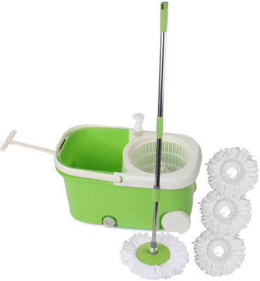 

Cherrylite Easy Spin Green Bucket With Wheels and Extra 3 Mop Refill Mop Set