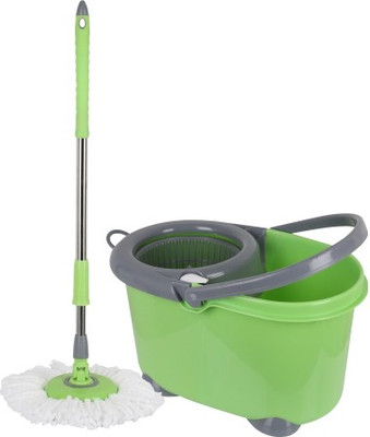 

A Star Turbo Green New 360 Degree Rotating Easy Cleaning Magic Spin Mop Bucket Set With with 2 Microfiber Heads Wet & Dry (MBPL8Green) Mop Set