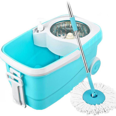 

Cherrylite Cleanwel Steel Spin Blue Bucket With 1 Extra Mop Refill Mop Set