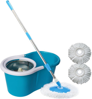 

Evana 360 Degree Spin Self-wringing Floor Cleaning Easy Magic Steel Mop with 2 Mocrofiber head Mop Set