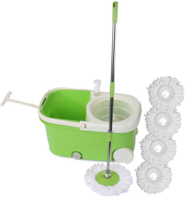 

Cherrylite Smart Magic Spin Green Bucket With Wheels & Extra 4 Refills Mop Set