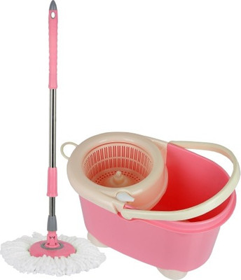 

A Star Turbo Pink New 360 Degree Rotating Easy Cleaning Magic Spin Mop Bucket Set With with 2 Microfiber Heads Wet & Dry (MBPL8Pink) Mop Set