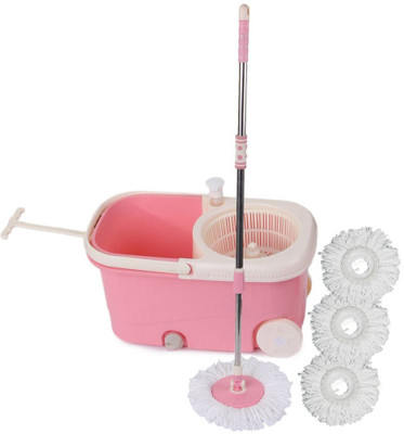 

Cherrylite Easy Spin Pink Bucket With Wheels and Extra 3 Mop Refill Mop Set