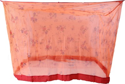RIDDHI Adults Washable Orange Printed Square With Border Mosquito Net(Orange, Bed Box)