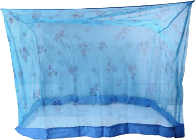RIDDHI Adults Washable Sqaure Blue Printed With Border Mosquito Net(Blue, Bed Box)