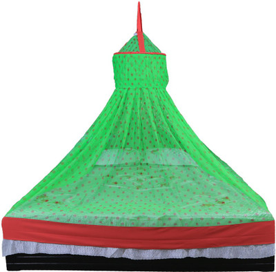 RIDDHI Polyester Adults Washable green printed hanging 6x6 round floral Mosquito Net(Green, Ceiling Hung)