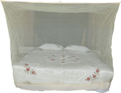 RIDDHI Nylon Adults Washable mtr14 square (6.5x6.5) cream with border Mosquito Net(Cream, Bed Box)