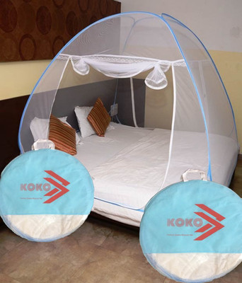 Koko Polyester Adults Double Bed Mosquito Net(White, Blue)