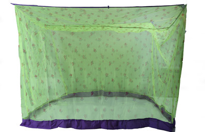 RIDDHI Adults Washable Lighte Green Sqaure Printed With Border Mosquito Net(Light Green, Bed Box)