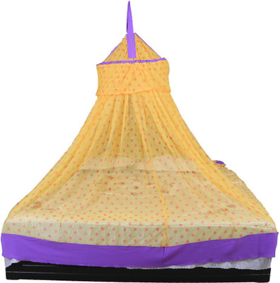 RIDDHI Polyester Adults Washable new round printed floral hanging yellow 6x6 Mosquito Net(Yellow, Ceiling Hung)