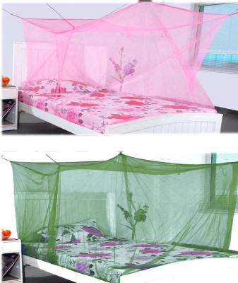 Elegant nylon Adults Washable Double Bed Pinkgreen Combo With Cotton Brodar Mosquito Net(Green, Pink, Bed Box)