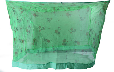 RIDDHI Adults Washable Sqaure Green Printed With Border Mosquito Net(Green, Bed Box)